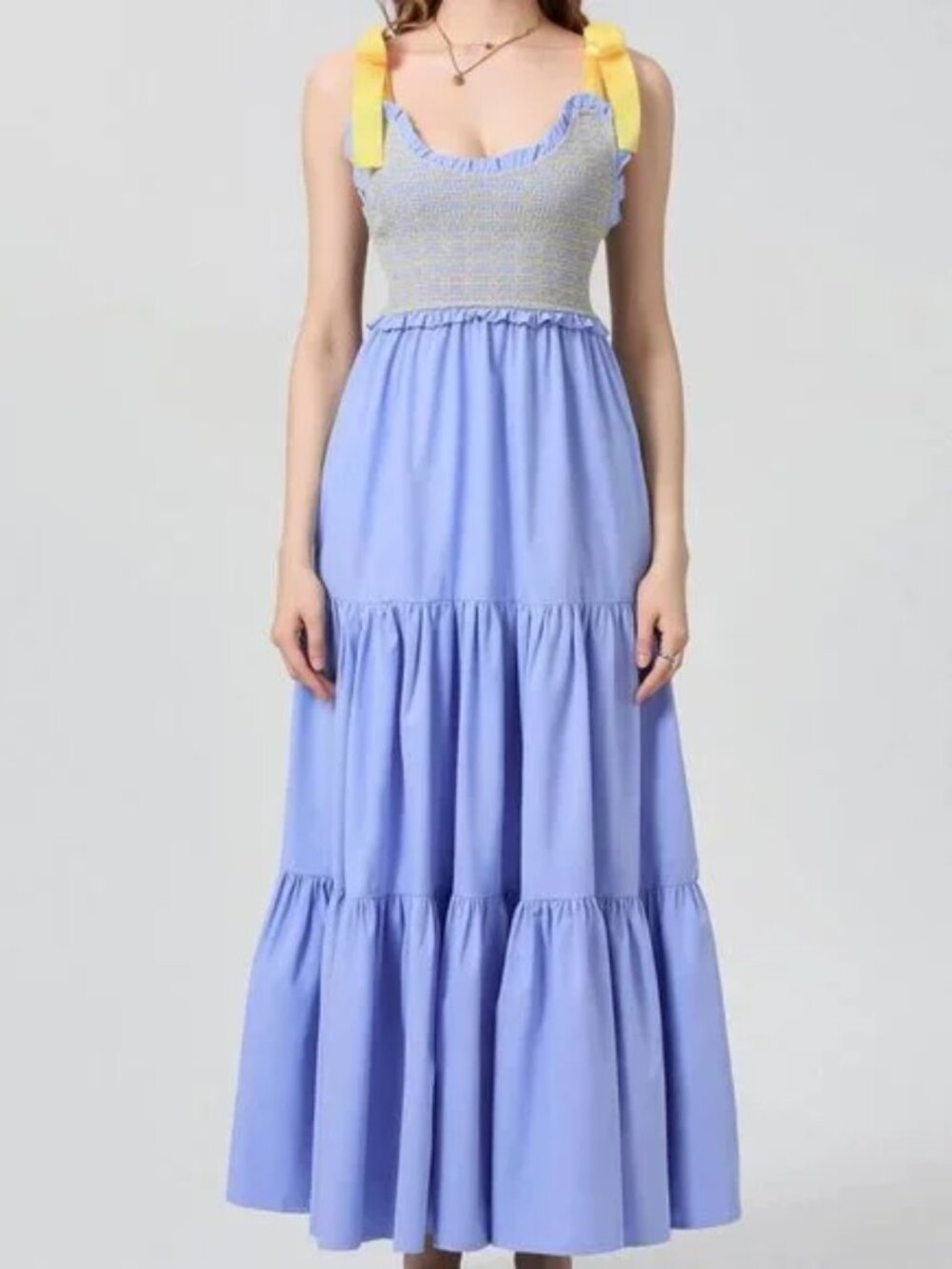Dreamscape Tiered Blue-Yellow Maxi Dress